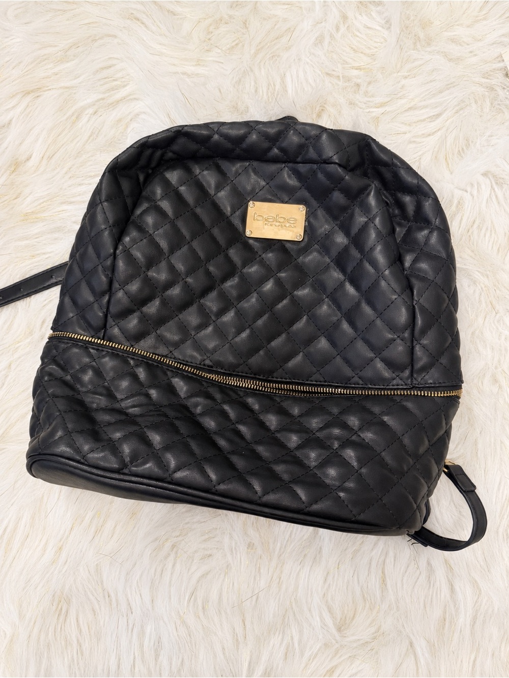 Bebe Black Quilted Backpack Gold Hardware Y2K